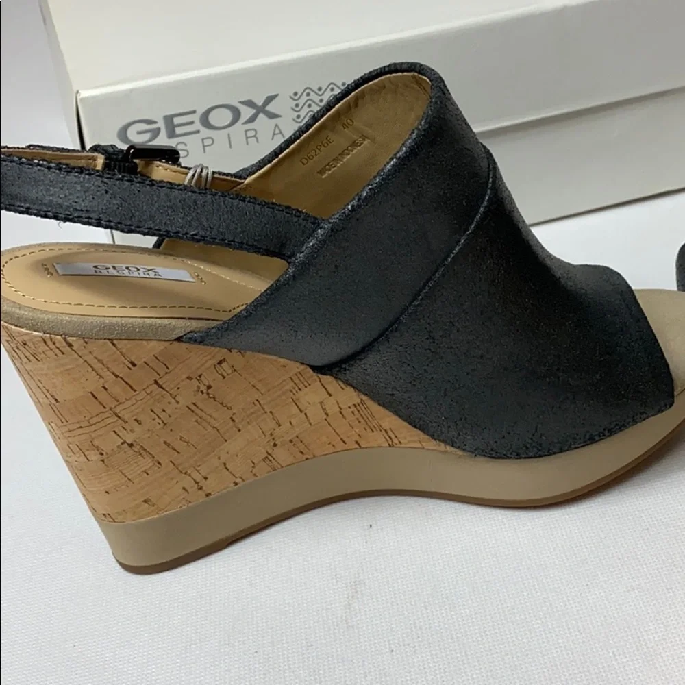 Geox Respira Janira leather and cork wedges